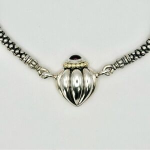 Lagos Caviar Two Tone Amethyst Fluted Heart Pendant Necklace